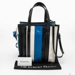 Pre Owned Balenciaga Tricolor Striped Leather Small Bazar Shopper Tote