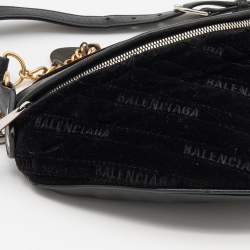Pre Owned Balenciaga Black Velvet and Leather Souvenir Belt Bag