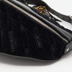 Pre Owned Balenciaga Black Velvet and Leather Souvenir Belt Bag