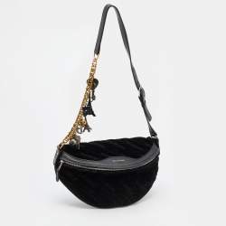 Pre Owned Balenciaga Black Velvet and Leather Souvenir Belt Bag