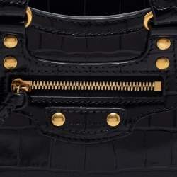 Pre Owned Balenciaga Black Croc Embossed Nano Neo Classic Tote