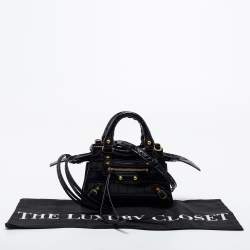 Pre Owned Balenciaga Black Croc Embossed Nano Neo Classic Tote