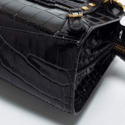 Pre Owned Balenciaga Black Croc Embossed Nano Neo Classic Tote
