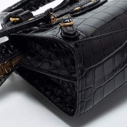 Pre Owned Balenciaga Black Croc Embossed Nano Neo Classic Tote