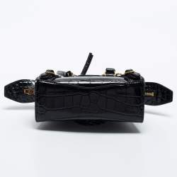 Pre Owned Balenciaga Black Croc Embossed Nano Neo Classic Tote