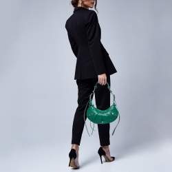 Pre Owned Balenciaga Green Leather XS Le Cagole Hobo