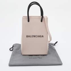 Pre Owned Balenciaga Light Pink Leather Shopping Phone Holder Bag