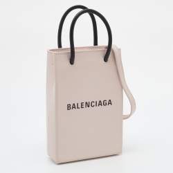 Pre Owned Balenciaga Light Pink Leather Shopping Phone Holder Bag