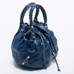 Pre Owned Balenciaga Blue Leather Pompon GSH Hobo