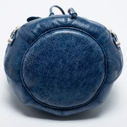 Pre Owned Balenciaga Blue Leather Pompon GSH Hobo