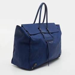 Pre Owned Balenciaga Dark Blue Leather Papier A4 Tote
