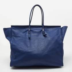 Pre Owned Balenciaga Dark Blue Leather Papier A4 Tote