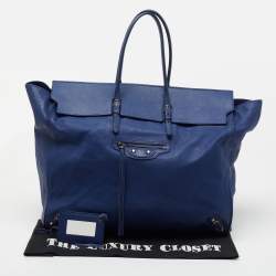 Pre Owned Balenciaga Dark Blue Leather Papier A4 Tote