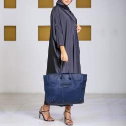 Pre Owned Balenciaga Dark Blue Leather Papier A4 Tote