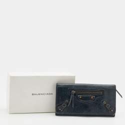 Pre Owned Balenciaga Blue Leather Classic Hardware Money Wallet