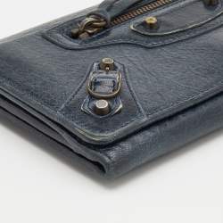 Pre Owned Balenciaga Blue Leather Classic Hardware Money Wallet