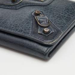 Pre Owned Balenciaga Blue Leather Classic Hardware Money Wallet