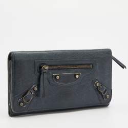 Pre Owned Balenciaga Blue Leather Classic Hardware Money Wallet