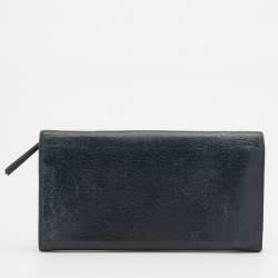 Pre Owned Balenciaga Blue Leather Classic Hardware Money Wallet