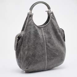 Pre Owned Balenciaga Grey Leather Pompon Shoulder Bag