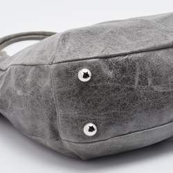 Pre Owned Balenciaga Grey Leather Pompon Shoulder Bag