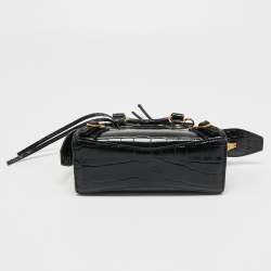 Pre Owned Balenciaga Black Croc Embossed Nano Neo Classic Tote