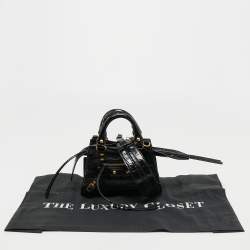 Pre Owned Balenciaga Black Croc Embossed Nano Neo Classic Tote