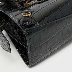 Pre Owned Balenciaga Black Croc Embossed Nano Neo Classic Tote