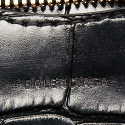 Pre Owned Balenciaga Black Croc Embossed Nano Neo Classic Tote