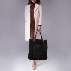 Pre Owned Balenciaga Black Leather and Suede Pocket Tote 