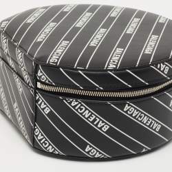 Pre Owned Balenciaga Black Leather Logo Round Bag