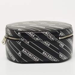 Pre Owned Balenciaga Black Leather Logo Round Bag
