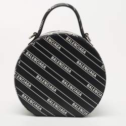 Pre Owned Balenciaga Black Leather Logo Round Bag