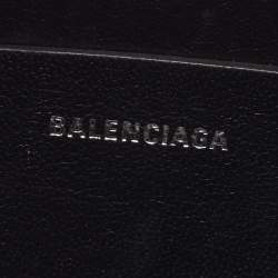 Pre Owned Balenciaga Black Leather Logo Round Bag