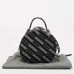 Pre Owned Balenciaga Black Leather Logo Round Bag
