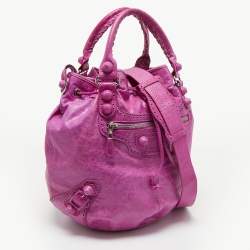 Balenciaga Magenta Leather GCH 21 Pompon Hobo