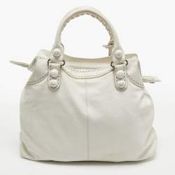 Pre Owned Balenciaga White Leather GCH Brogues Brief Tote