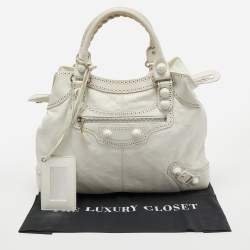 Pre Owned Balenciaga White Leather GCH Brogues Brief Tote