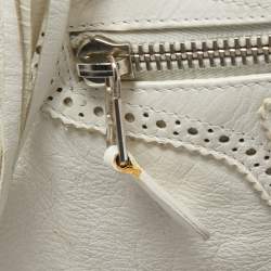 Pre Owned Balenciaga White Leather GCH Brogues Brief Tote