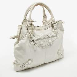 Pre Owned Balenciaga White Leather GCH Brogues Brief Tote