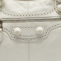 Pre Owned Balenciaga White Leather GCH Brogues Brief Tote