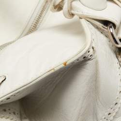 Pre Owned Balenciaga White Leather GCH Brogues Brief Tote