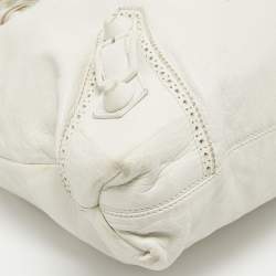 Pre Owned Balenciaga White Leather GCH Brogues Brief Tote