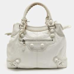 Pre Owned Balenciaga White Leather GCH Brogues Brief Tote