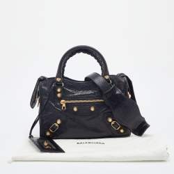 Pre Owned Balenciaga Black Leather Giant 12 Gold Hardware Mini City Tote