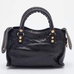 Pre Owned Balenciaga Black Leather Giant 12 Gold Hardware Mini City Tote
