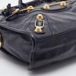 Pre Owned Balenciaga Black Leather Giant 12 Gold Hardware Mini City Tote