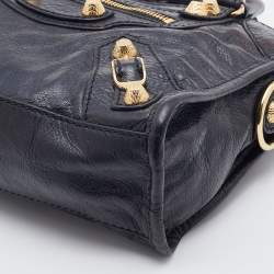 Pre Owned Balenciaga Black Leather Giant 12 Gold Hardware Mini City Tote