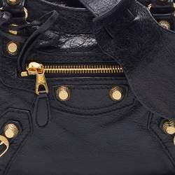 Pre Owned Balenciaga Black Leather Giant 12 Gold Hardware Mini City Tote