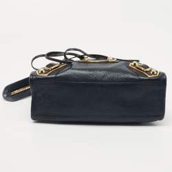 Pre Owned Balenciaga Bleu Obscur Leather Mini Classic Metallic Edge City Bag